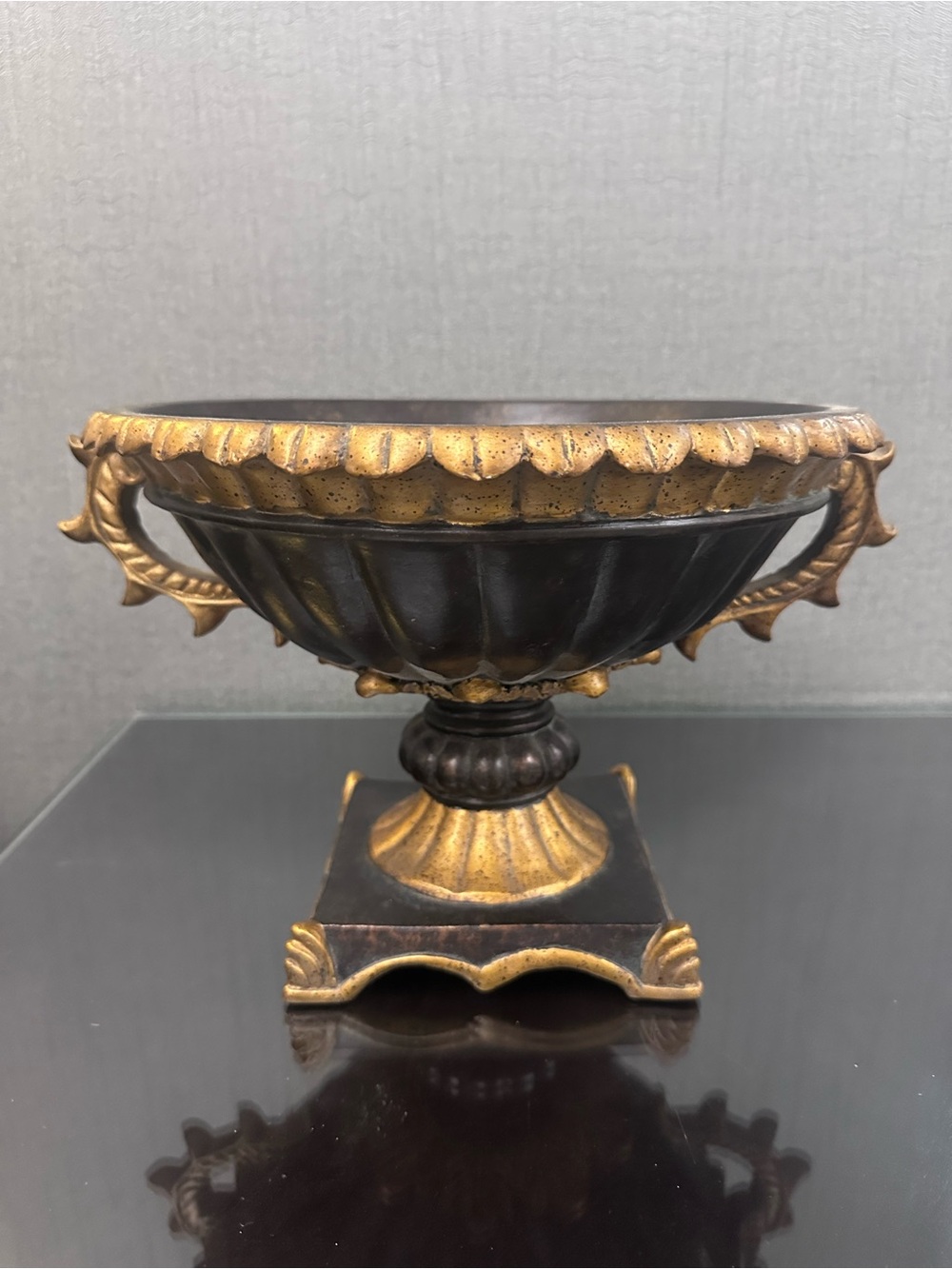 Bombay Company Decorative Urn Pedestal Centerpiece Compote Bowl Black Gold